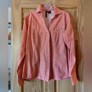 Striped Button-Down Shirt in Coral/White by H&M